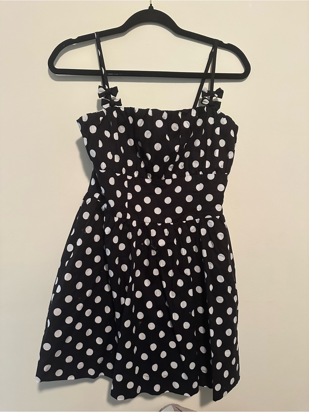 Black & White Polka Dot Midi Dress with Bow Straps